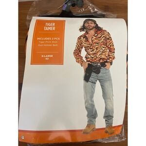 NEW Modern Hero Tiger Tamer Costume Mens XL 42 2pc‎ Print Shirt Gun Holster Belt